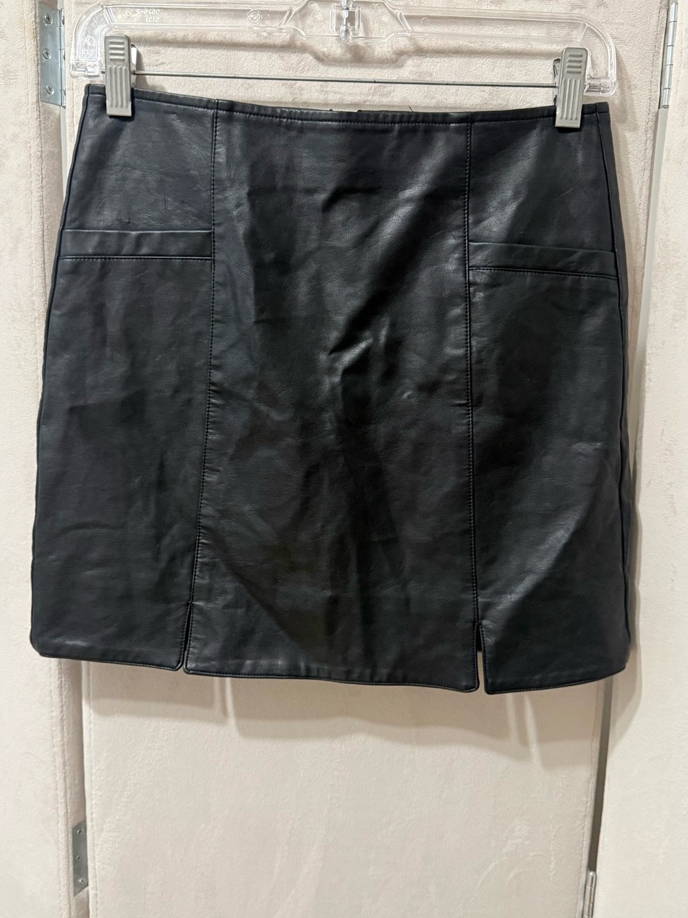 Altar'd State Black Faux Leather Mini Skirt with Front Slits